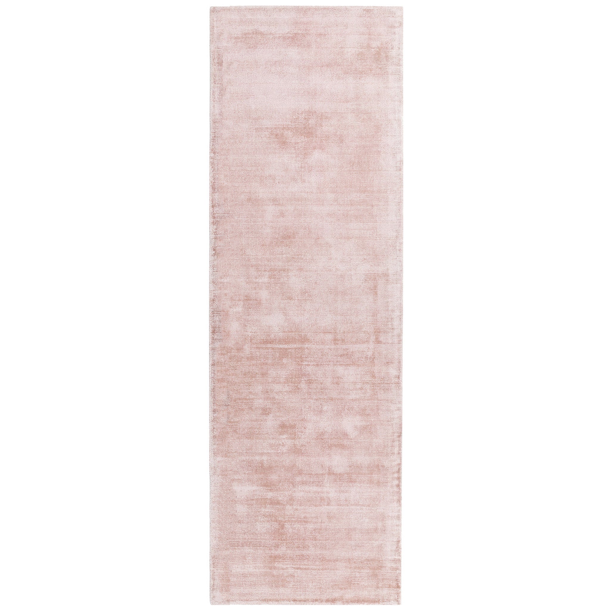 Luxury handwoven viscose rug, in peony pink colour, with a tip sheared finish giving a vintage effect. Size - Runner Pile Height: 7mm Dimensions: 660 x 2400 mm 100% Viscose Hand Woven in India Delivery: 5-7 days